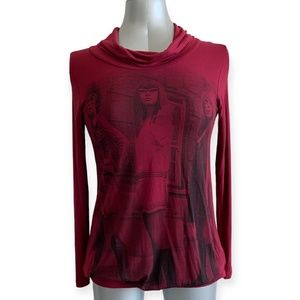 Motivi Burgundy Long Sleeve Stretch Shirt with Retro design size M